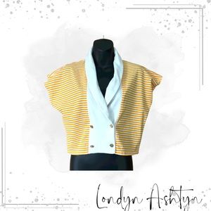 SLEEVELESS ORANGE AND CREAM  STRIPED CROP TOP WITH DOUBLE BREASTED FRONT